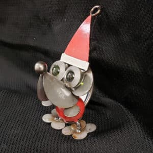 Metal dog with Santa hat