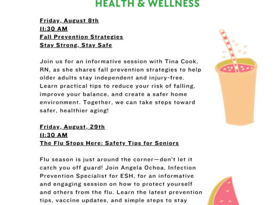 August 2025 Health and Wellness Classes