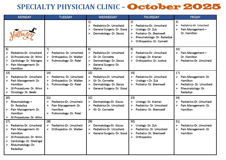October 2025 Specialty Outpatient Clinic at Excelsior Springs Hospital