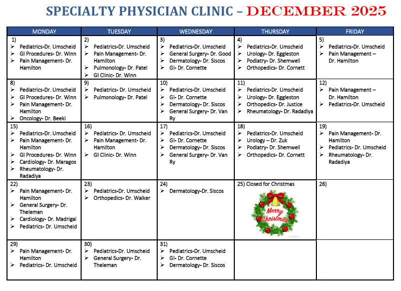December 2025 Specialty Physician Clinic