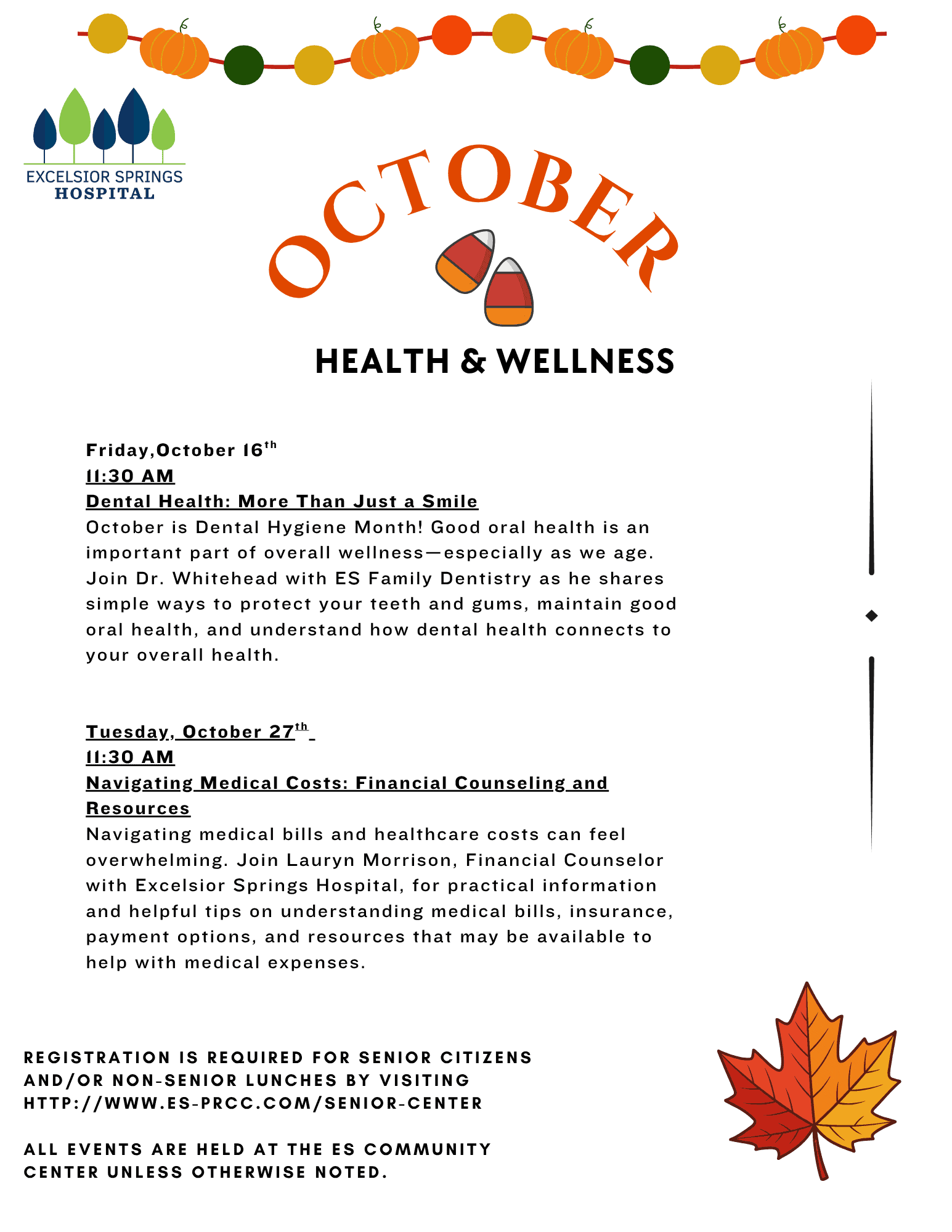 October 2026 Health and Wellness Classes